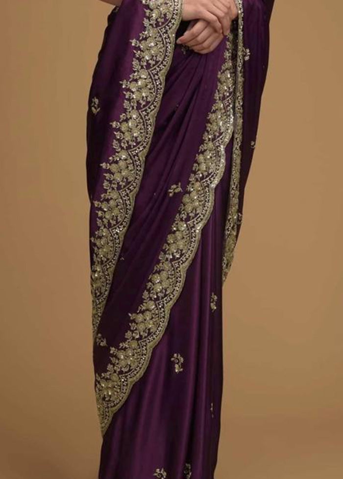 Wine Spun Silk Saree With Blouse Piece