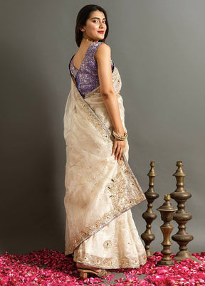 Cream Spun Silk Saree With Blouse Piece