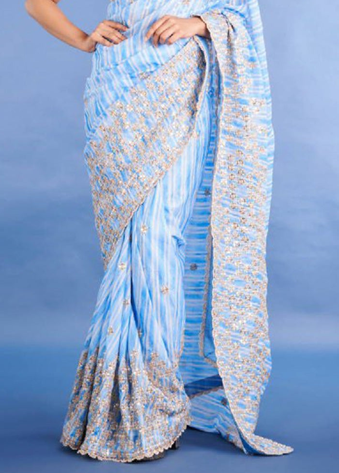 Sky Blue Georgette Saree With Blouse Piece