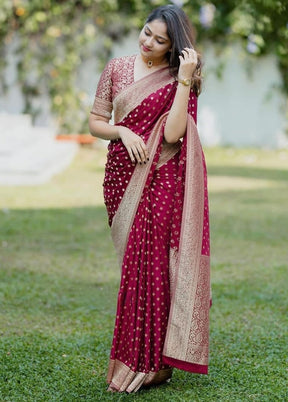 Maroon Banarasi Silk Saree With Blouse Piece