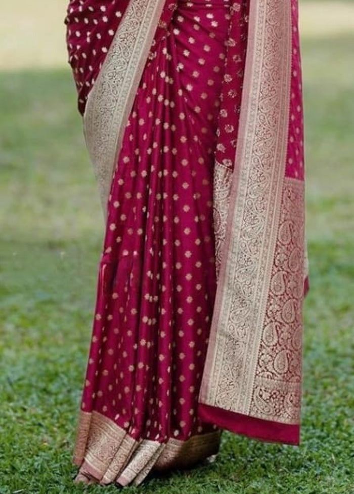 Maroon Banarasi Silk Saree With Blouse Piece