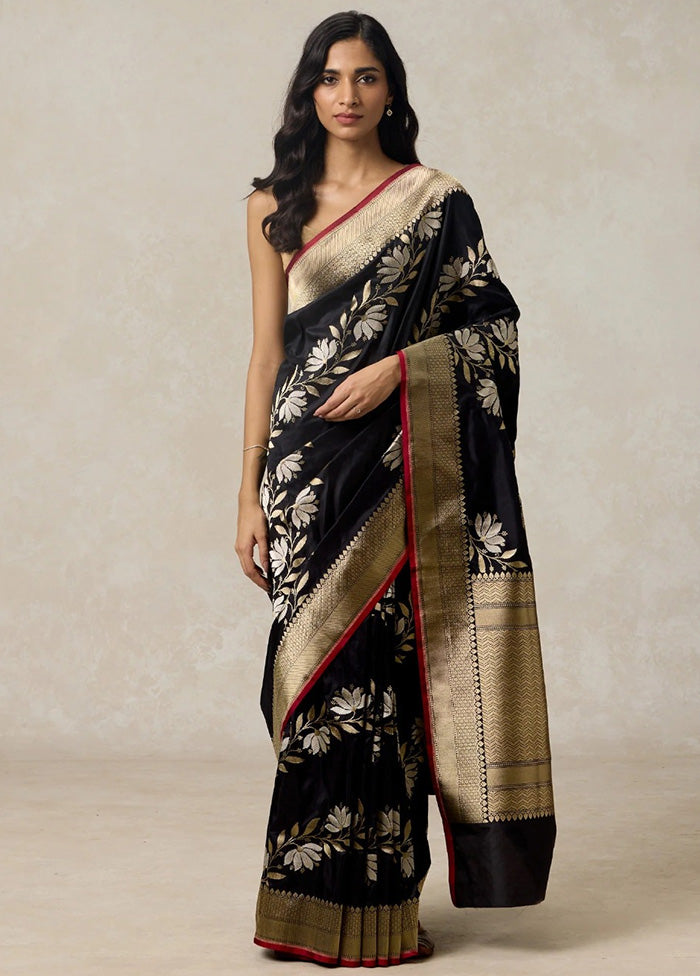 Black Banarasi Silk Saree With Blouse Piece