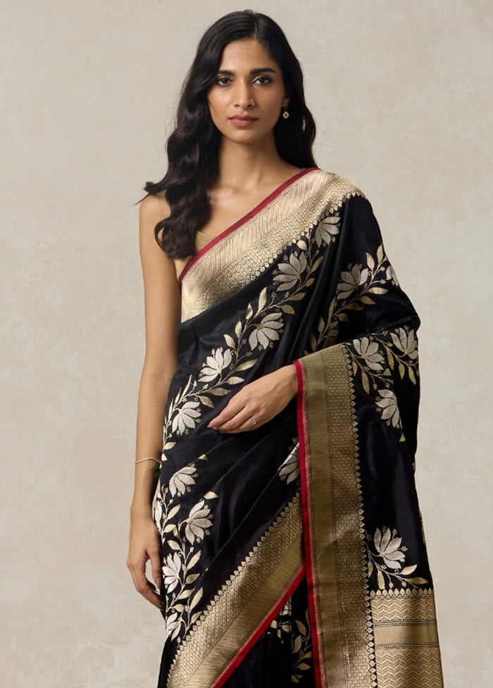 Black Banarasi Silk Saree With Blouse Piece