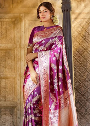 Wine Banarasi Silk Saree With Blouse Piece