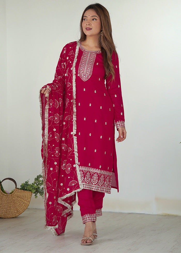 3 Pc Pink Pure Readymade Silk Suit Set