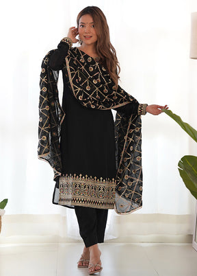 3 Pc Black Pure Readymade Silk Suit Set