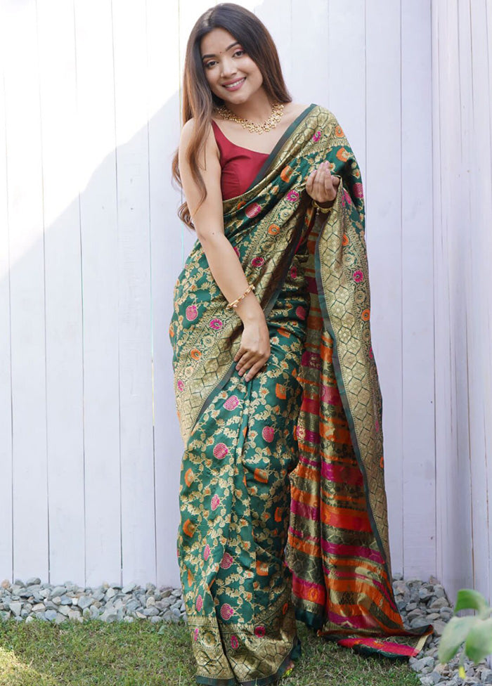 Green Banarasi Silk Saree With Blouse Piece