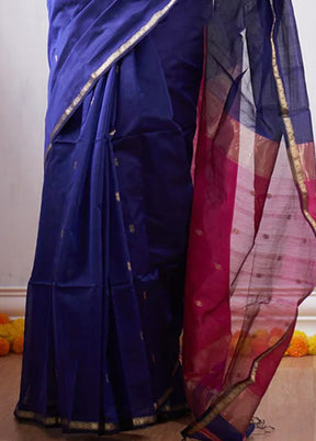 Navy Blue Banarasi Silk Saree With Blouse Piece