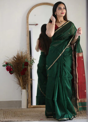 Green Banarasi Silk Saree With Blouse Piece