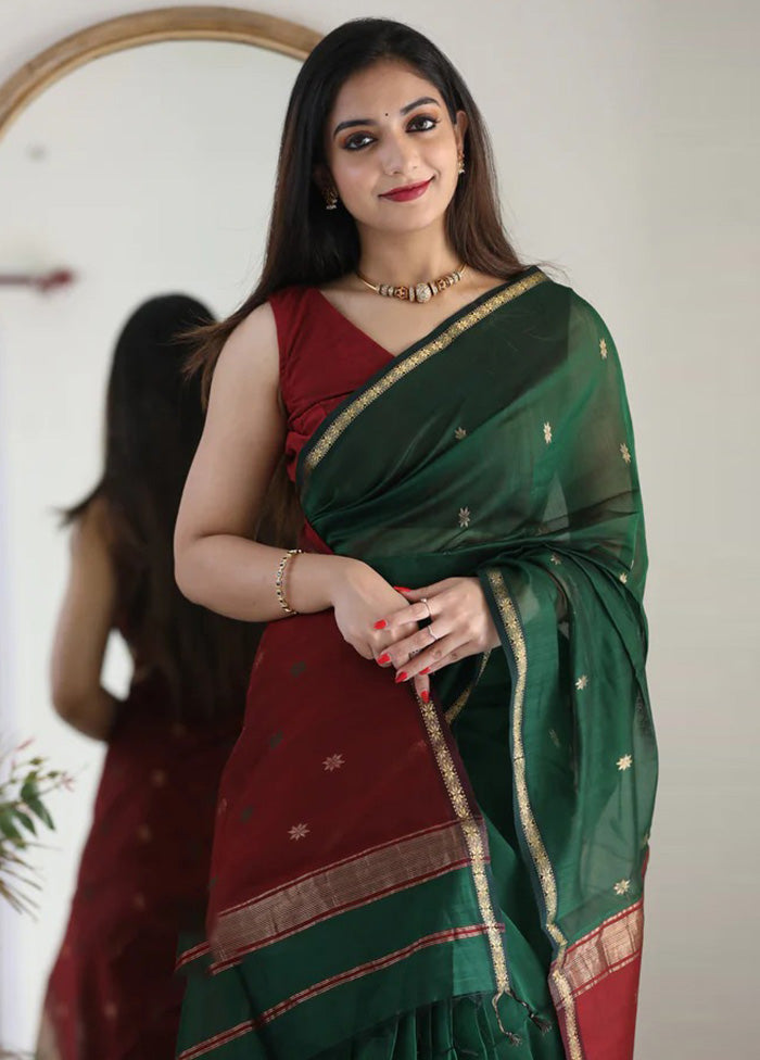 Green Banarasi Silk Saree With Blouse Piece