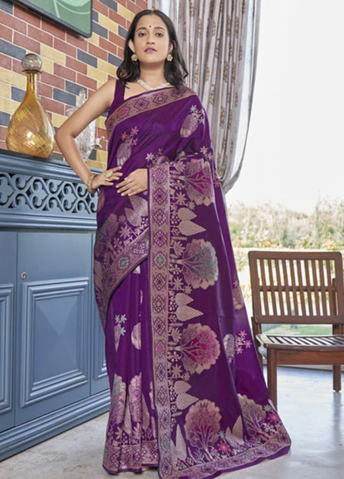 Purple Banarasi Silk Saree With Blouse Piece