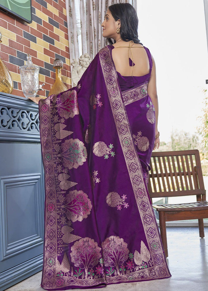 Purple Banarasi Silk Saree With Blouse Piece