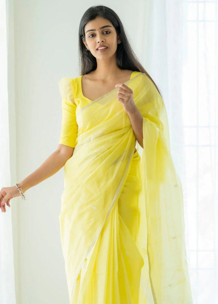 Light Yellow Linen Silk Saree With Blouse Piece