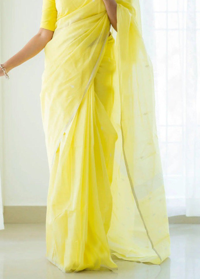 Light Yellow Linen Silk Saree With Blouse Piece