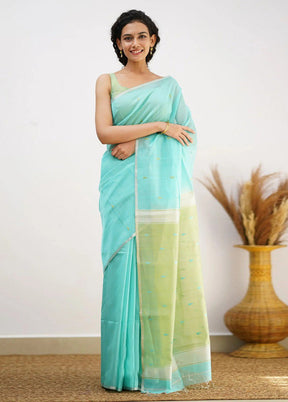 Sky Blue Linen Silk Saree With Blouse Piece