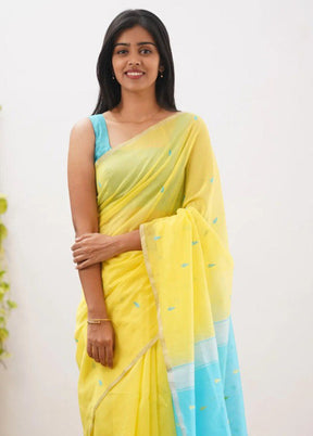 Yellow Linen Silk Saree With Blouse Piece