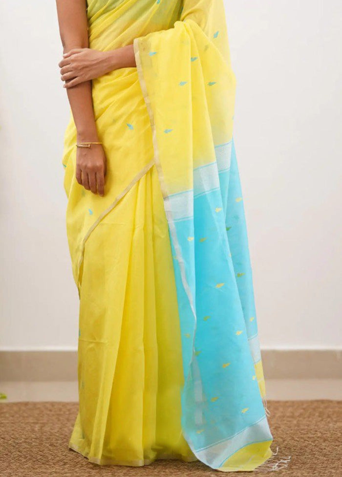 Yellow Linen Silk Saree With Blouse Piece