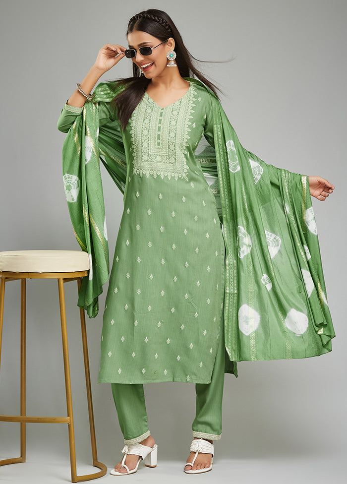 3 Pc Pista Green Readymade Viscose Suit Set