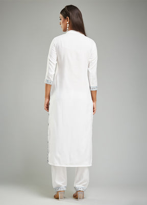 3 Pc White Readymade Viscose Suit Set