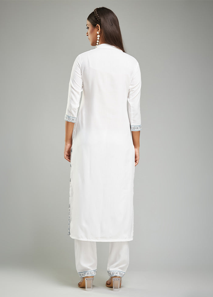 3 Pc White Readymade Viscose Suit Set