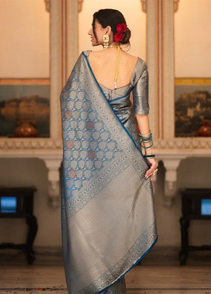 Teal Banarasi Silk Saree With Blouse Piece