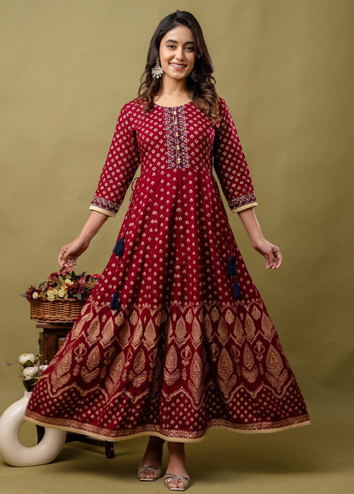 Maroon Readymade Rayon Indian Dress