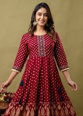 Maroon Readymade Rayon Indian Dress