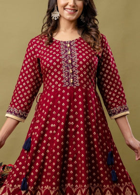 Maroon Readymade Rayon Indian Dress