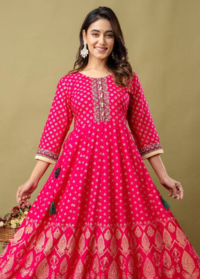 Pink Readymade Rayon Indian Dress