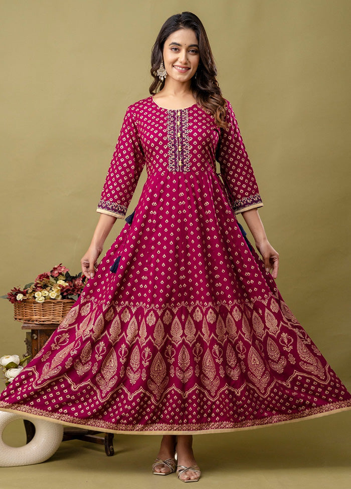 Wine Readymade Rayon Indian Dress