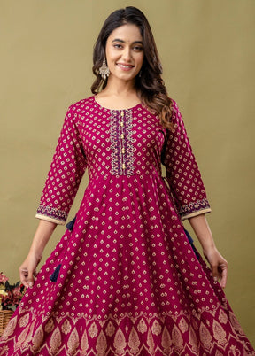 Wine Readymade Rayon Indian Dress