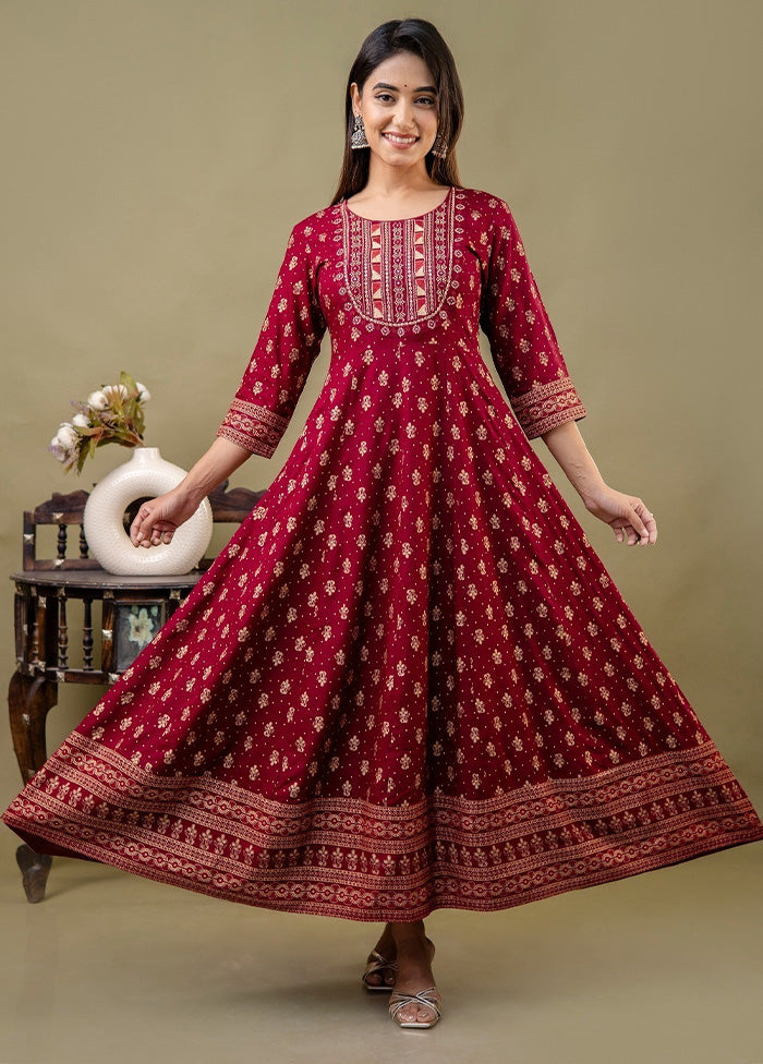 Maroon Readymade Rayon Indian Dress