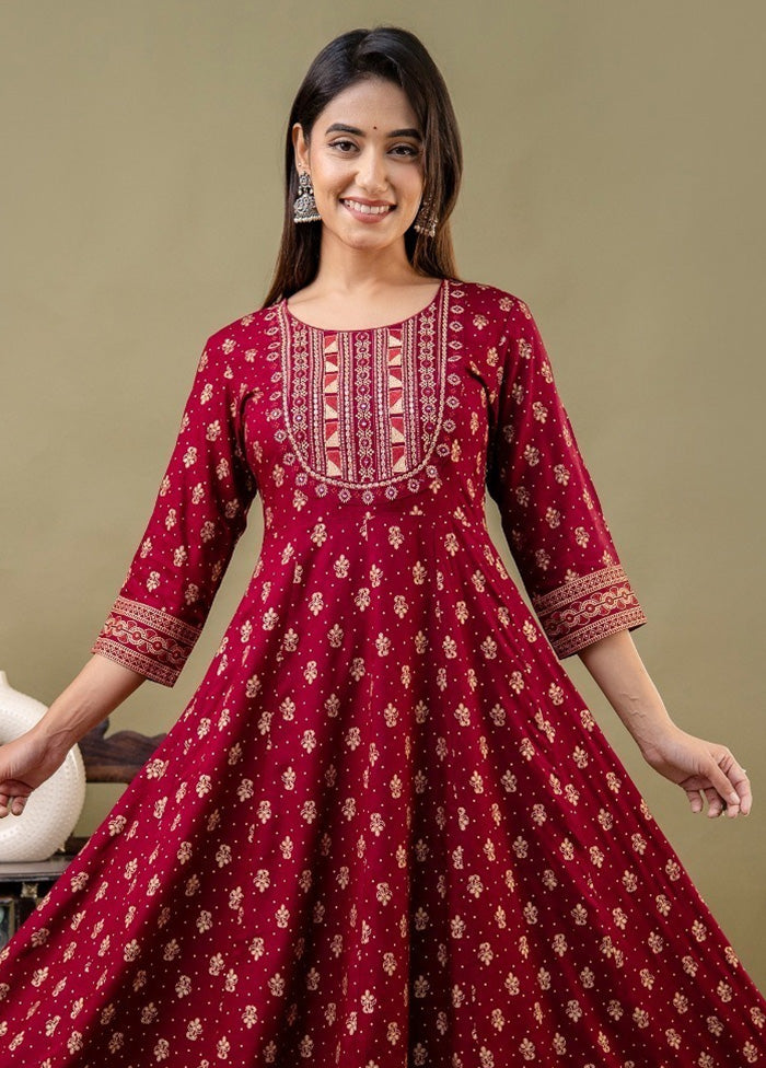 Maroon Readymade Rayon Indian Dress