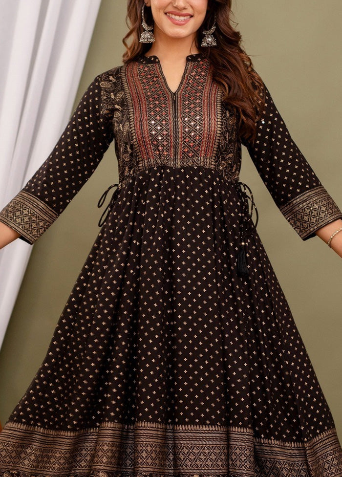 Black Readymade Rayon Indian Dress