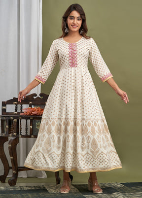 White Readymade Rayon Indian Dress