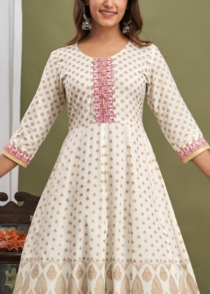 White Readymade Rayon Indian Dress