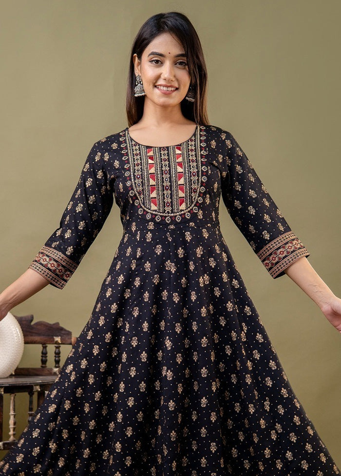 Black Readymade Rayon Indian Dress