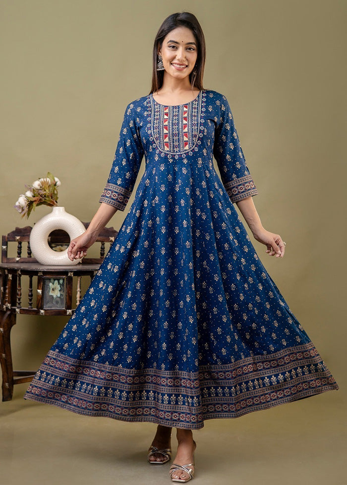 Navy Blue Readymade Rayon Indian Dress