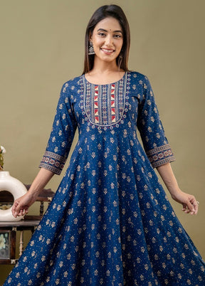 Navy Blue Readymade Rayon Indian Dress