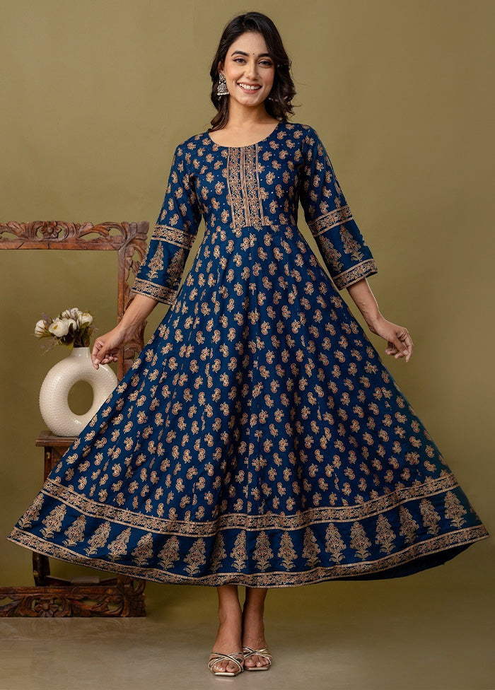 Navy Blue Readymade Rayon Indian Dress