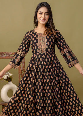 Black Readymade Rayon Indian Dress