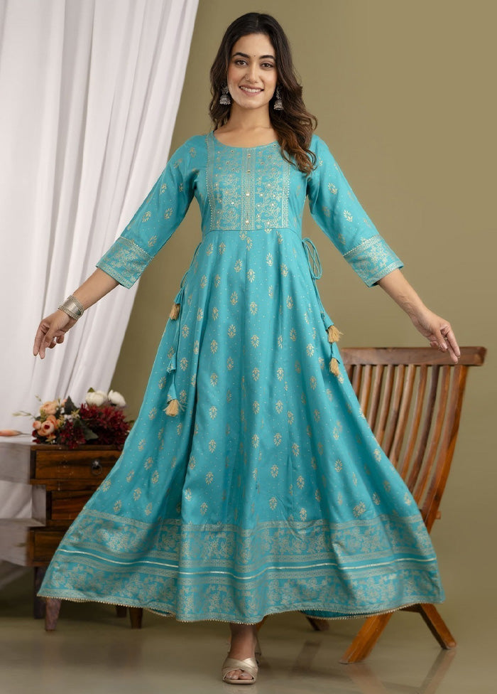 Sky Blue Readymade Rayon Indian Dress