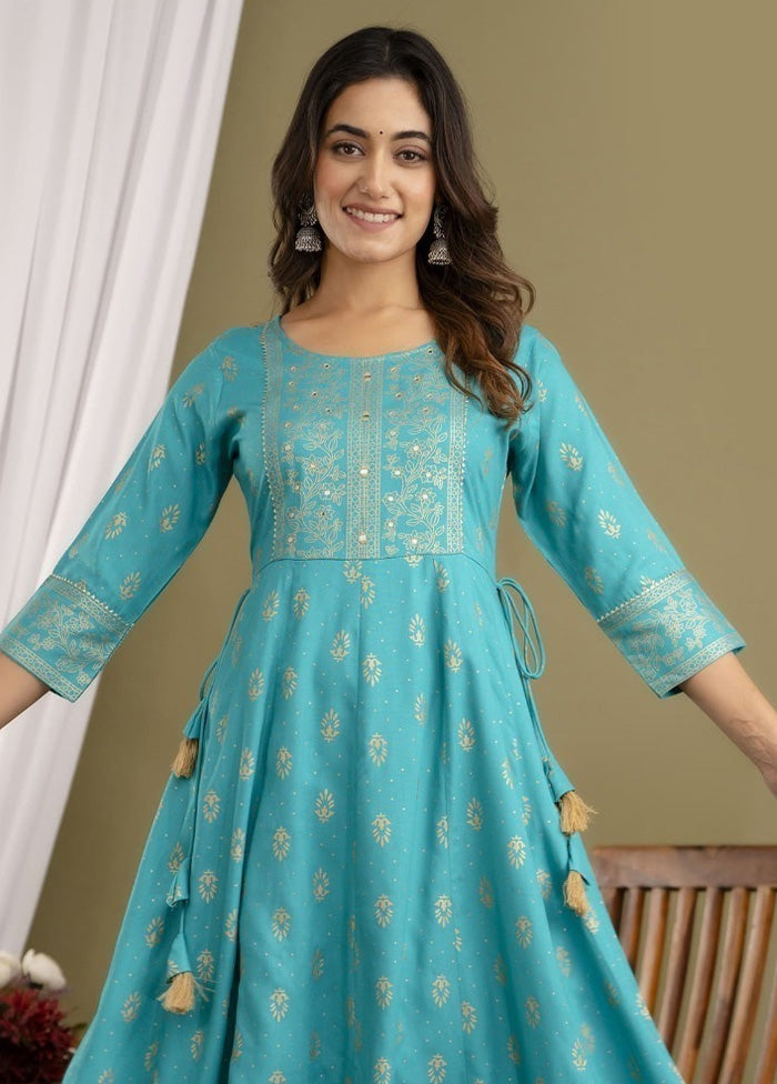 Sky Blue Readymade Rayon Indian Dress