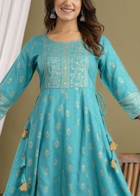 Sky Blue Readymade Rayon Indian Dress