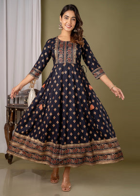 Black Readymade Rayon Indian Dress