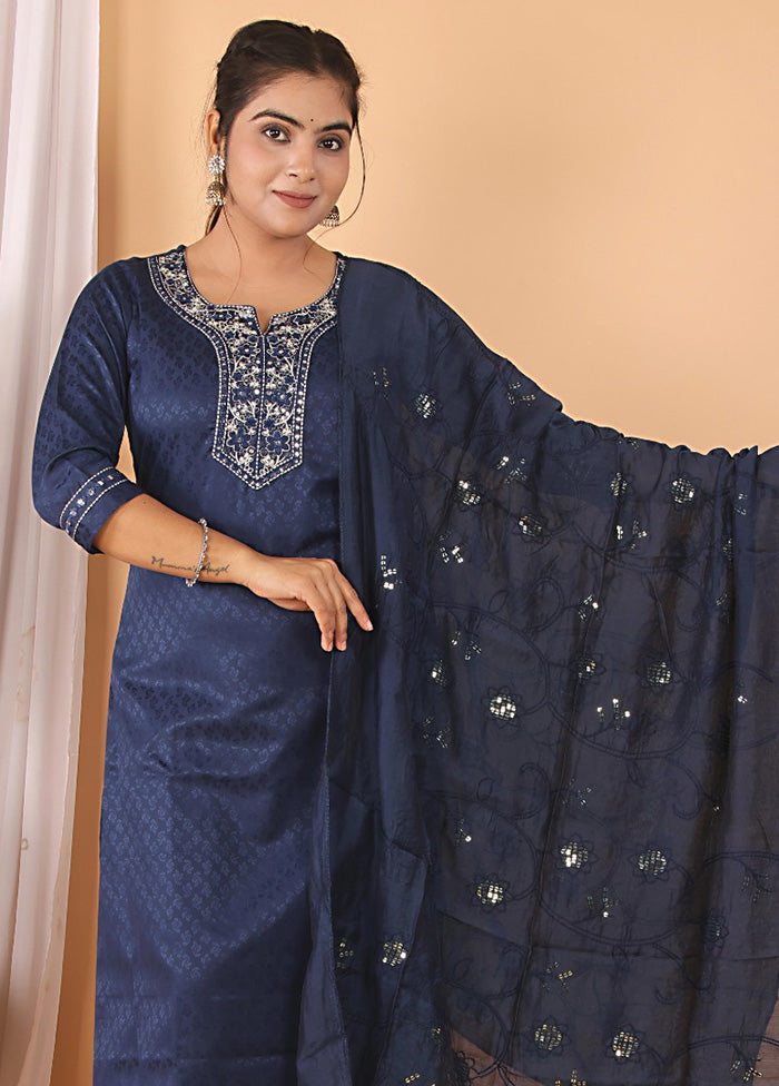 3 Pc Navy Blue Readymade Rayon Suit Set