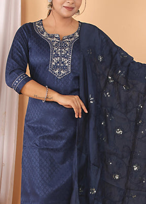 3 Pc Navy Blue Readymade Rayon Suit Set