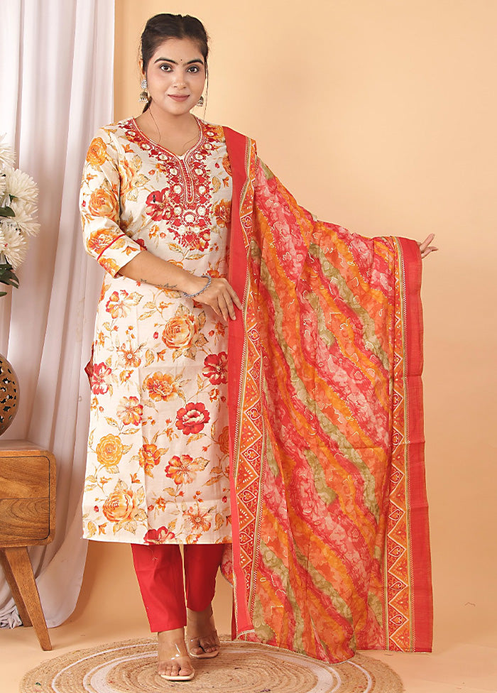 3 Pc Multicolor Readymade Silk Suit Set