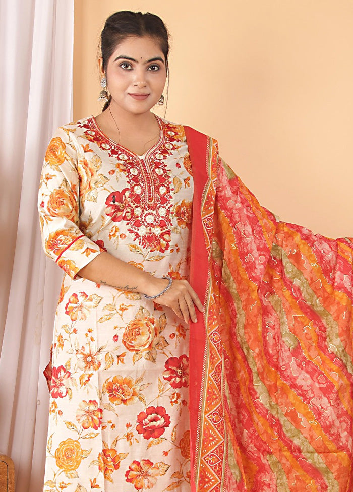 3 Pc Multicolor Readymade Silk Suit Set