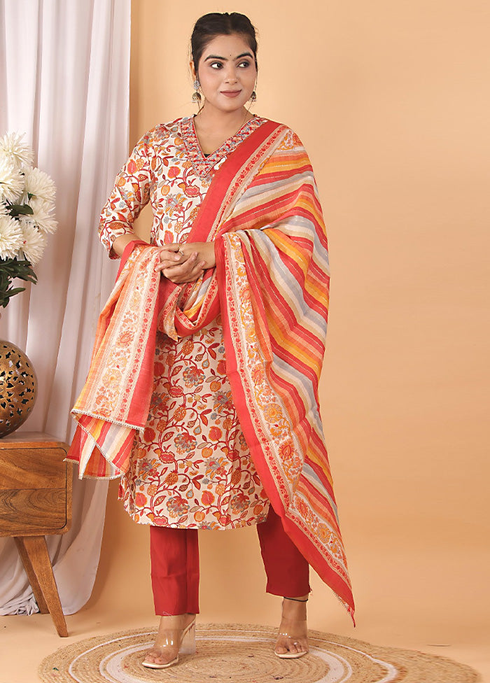 3 Pc Multicolor Readymade Silk Suit Set